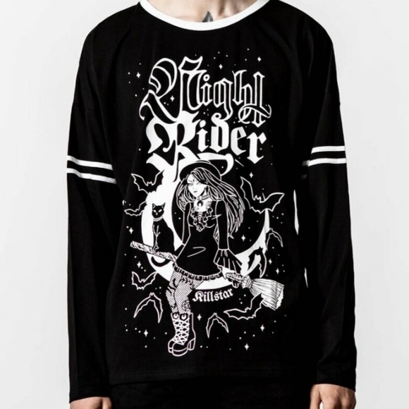 Killstar Black and White Night Rider Long Sleeve Tee - Picture 7 of 9